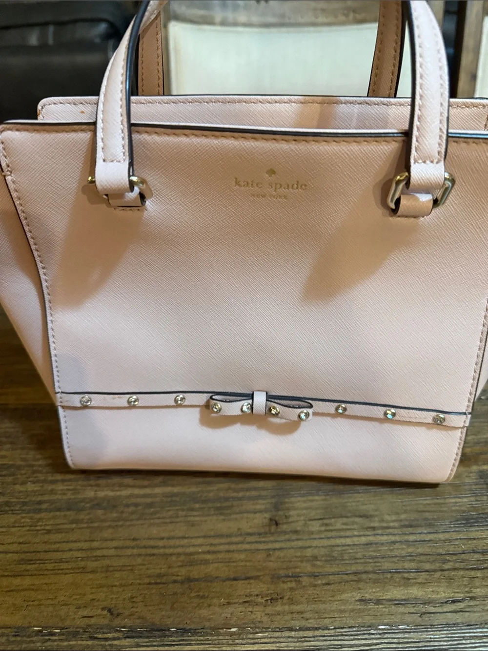 kate spade Blush Pink Leather Satchel with Bow Accent
